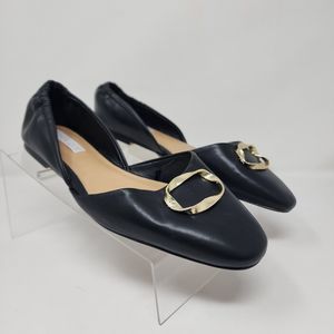 Rachel Zoe Ballet Flat Shoes Womens 7 Black Elleanor Faux Leather Logo Shoes